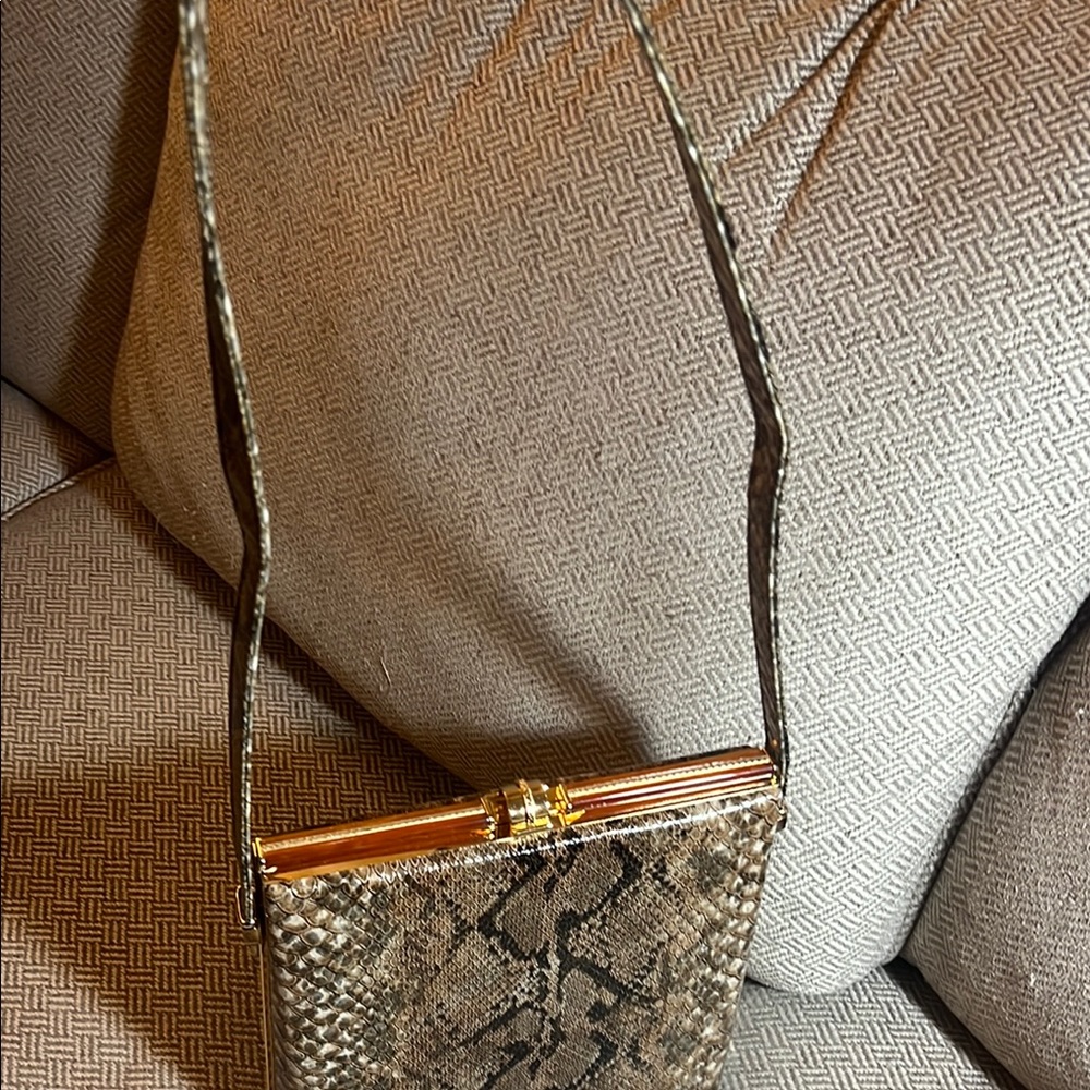 Brown And Black Python Print Shoulder Bag With Ch… - image 7